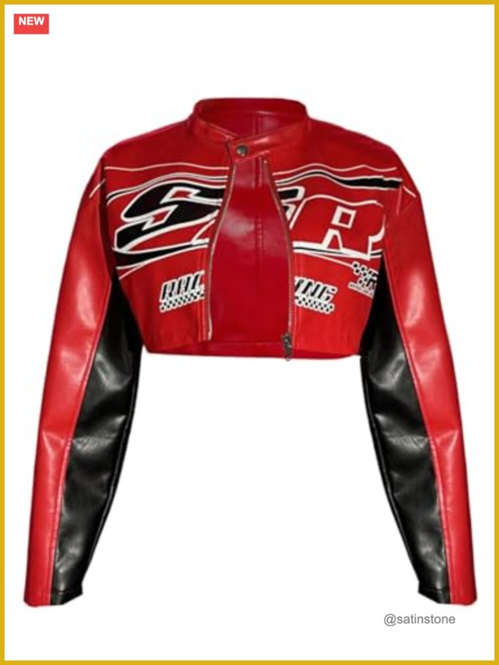 Y2K Motorcycle Zip Up Crop Bomber Jacket Letter Graphic Color Block